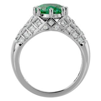 2 1/2 Carat Oval Shape Emerald and Diamond Ring In 10 Karat White Gold