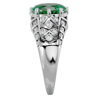 2 1/2 Carat Oval Shape Emerald and Diamond Ring In 10 Karat White Gold