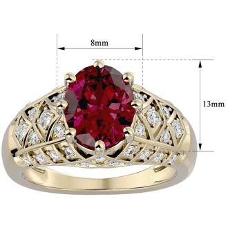 Garnet Ring: Garnet Jewelry: 3 1/2 Carat Oval Shape Garnet and Diamond Ring In 10 Karat Yellow Gold
