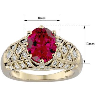 3 1/2 Carat Oval Shape Ruby and Diamond Ring In 10 Karat Yellow Gold