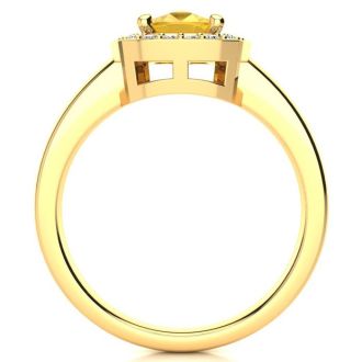 2 Carat Cushion Cut Citrine and Halo Diamond Ring In 14 Karat Yellow Gold