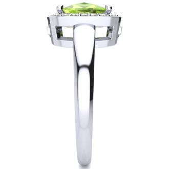 2 2/3 Carat Cushion Cut Peridot and Halo Diamond Ring In 14 Karat White Gold