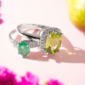 2 2/3 Carat Cushion Cut Peridot and Halo Diamond Ring In 14 Karat White Gold