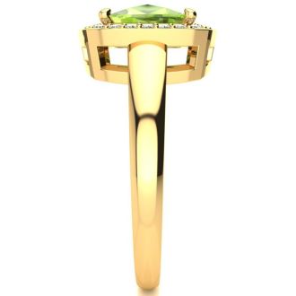 2 2/3 Carat Cushion Cut Peridot and Halo Diamond Ring In 14 Karat Yellow Gold