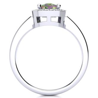 2 Carat Cushion Shape Mystic Topaz Ring With Diamond Halo In 14 Karat White Gold