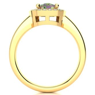 2 Carat Cushion Shape Mystic Topaz Ring With Diamond Halo In 14 Karat Yellow Gold