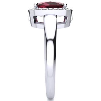 Garnet Ring: Garnet Jewelry: 3 Carat Cushion Cut Garnet and Halo Diamond Ring In 14 Karat White Gold