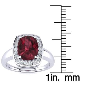 Garnet Ring: Garnet Jewelry: 3 Carat Cushion Cut Garnet and Halo Diamond Ring In 14 Karat White Gold