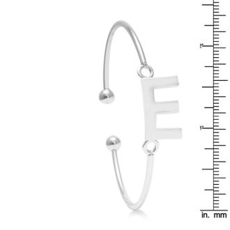 "E" Initial Bangle Bracelet In Silver Tone