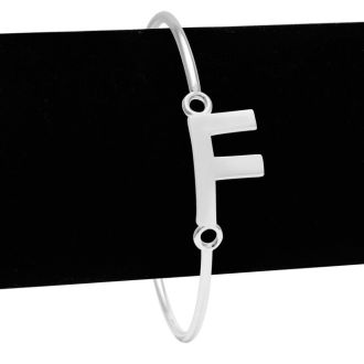 "F" Initial Bangle Bracelet In Silver Tone