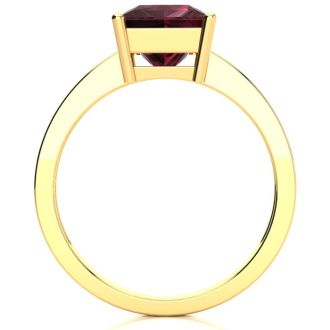Garnet Ring: Garnet Jewelry: Square Step Cut 1 2/3ct Garnet and Diamond Ring in 14K Yellow Gold