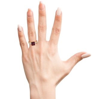 Garnet Ring: Garnet Jewelry: Square Step Cut 1 2/3ct Garnet and Diamond Ring in 14K Yellow Gold