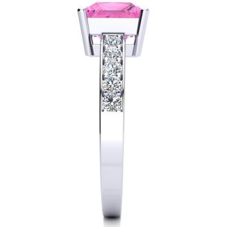 Square Step Cut 1 7/8ct Pink Topaz and Diamond Ring in 14K White Gold