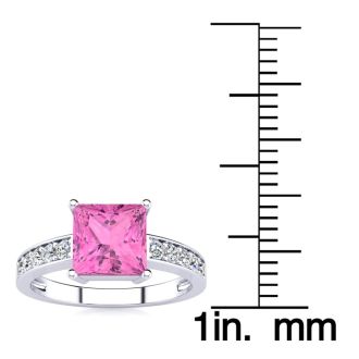 Square Step Cut 1 7/8ct Pink Topaz and Diamond Ring in 14K White Gold