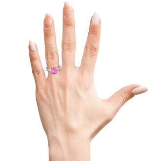 Square Step Cut 1 7/8ct Pink Topaz and Diamond Ring in 14K White Gold