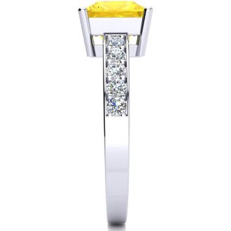 Square Step Cut 1 1/2ct Citrine and Diamond Ring in 14K White Gold