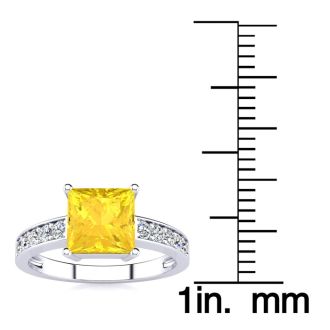 Square Step Cut 1 1/2ct Citrine and Diamond Ring in 14K White Gold