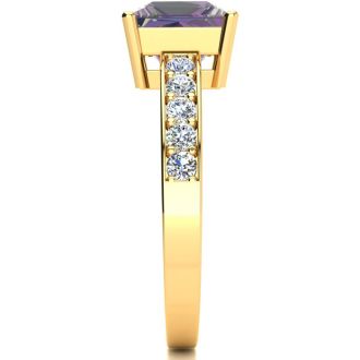 1-7/8 Carat Square Shape Mystic Topaz Ring With Diamonds In 14 Karat Yellow Gold