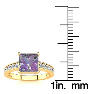 1-7/8 Carat Square Shape Mystic Topaz Ring With Diamonds In 14 Karat Yellow Gold