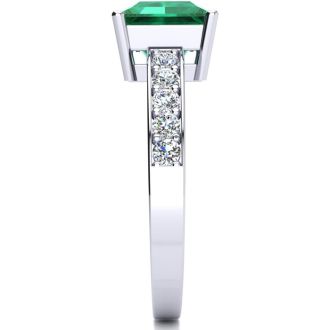 Square Step Cut 1 3/4ct Emerald and Diamond Ring in 14K White Gold