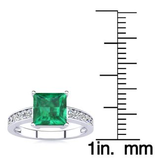 Square Step Cut 1 3/4ct Emerald and Diamond Ring in 14K White Gold