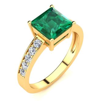 Square Step Cut 1 3/4ct Emerald and Diamond Ring in 14K Yellow Gold