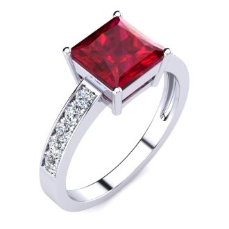 Square Step Cut 1 7/8ct Ruby and Diamond Ring in 14K White Gold