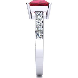 Square Step Cut 1 7/8ct Ruby and Diamond Ring in 14K White Gold