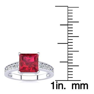 Square Step Cut 1 7/8ct Ruby and Diamond Ring in 14K White Gold