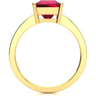 Square Step Cut 1 7/8ct Ruby and Diamond Ring in 14K Yellow Gold