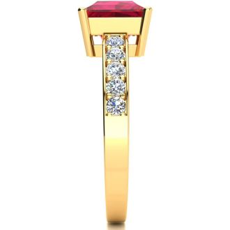 Square Step Cut 1 7/8ct Ruby and Diamond Ring in 14K Yellow Gold