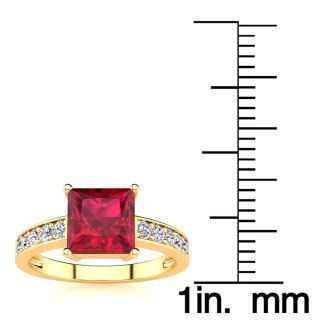 Square Step Cut 1 7/8ct Ruby and Diamond Ring in 14K Yellow Gold