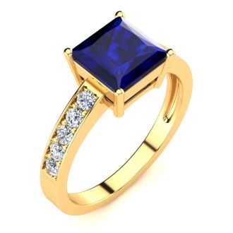 Square Step Cut 1 7/8ct Sapphire and Diamond Ring in 14K Yellow Gold