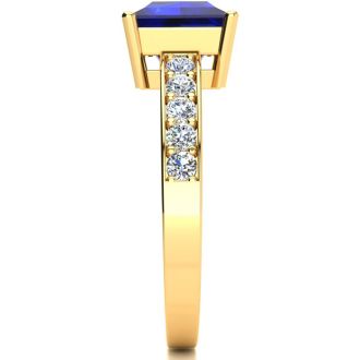 Square Step Cut 1 7/8ct Sapphire and Diamond Ring in 14K Yellow Gold