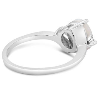 7/8 Carat Opal Ring and Two Diamonds In 14 Karat White Gold