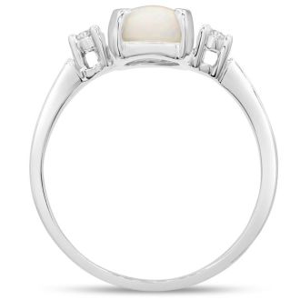 7/8 Carat Opal Ring and Two Diamonds In 14 Karat White Gold