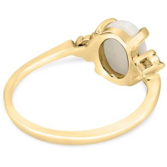 7/8 Carat Opal Ring and Two Diamonds In 14 Karat Yellow Gold