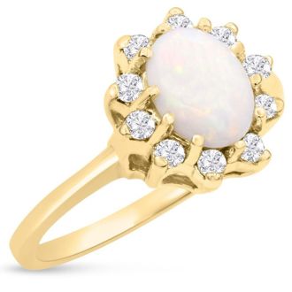 1 Carat Opal Ring and Halo Diamonds In 14 Karat Yellow Gold