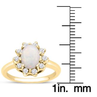 1 Carat Opal Ring and Halo Diamonds In 14 Karat Yellow Gold