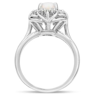 1 Carat Vintage Opal Ring and Halo Diamonds In 14 Karat White Gold