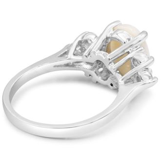 3 Carat Opal Ring with 6 Diamonds In 14 Karat White Gold