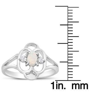 Vintage 1/4 Carat Opal Ring and Diamonds In 14 Karat White Gold