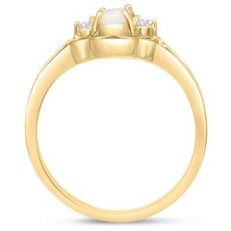 Vintage 1/4 Carat Opal Ring and Diamonds In 14 Karat Yellow Gold