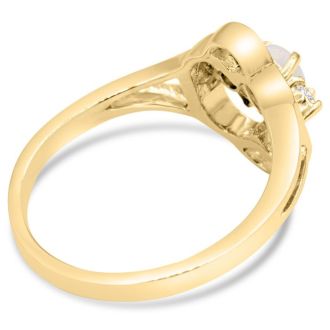 Vintage 1/4 Carat Opal Ring and Diamonds In 14 Karat Yellow Gold