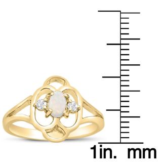 Vintage 1/4 Carat Opal Ring and Diamonds In 14 Karat Yellow Gold