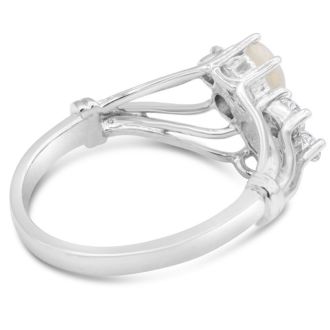 3/4 Carat Double Opal Ring with 4 Diamonds In 14 Karat White Gold