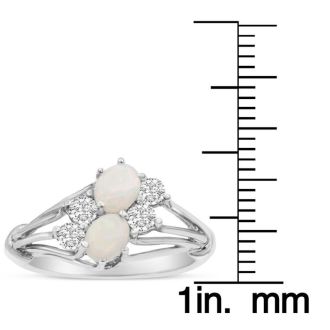 3/4 Carat Double Opal Ring with 4 Diamonds In 14 Karat White Gold