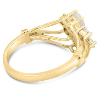 3/4 Carat Double Opal Ring with 4 Diamonds In 14 Karat Yellow Gold