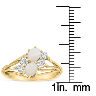 3/4 Carat Double Opal Ring with 4 Diamonds In 14 Karat Yellow Gold