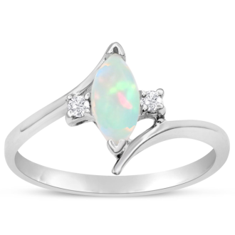 White Opal Silver Ring, Pear Cut Opal Ring